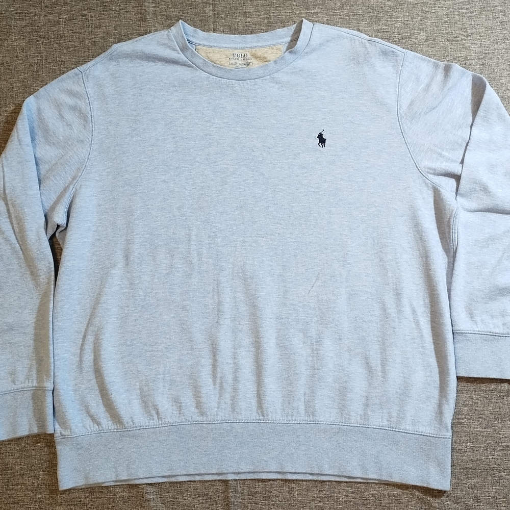 Polo Ralph Lauren Mens Crewneck Logo Sweater Size XL Light Blue Cotton GUC